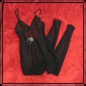 Fishnet body suit, low scoop back